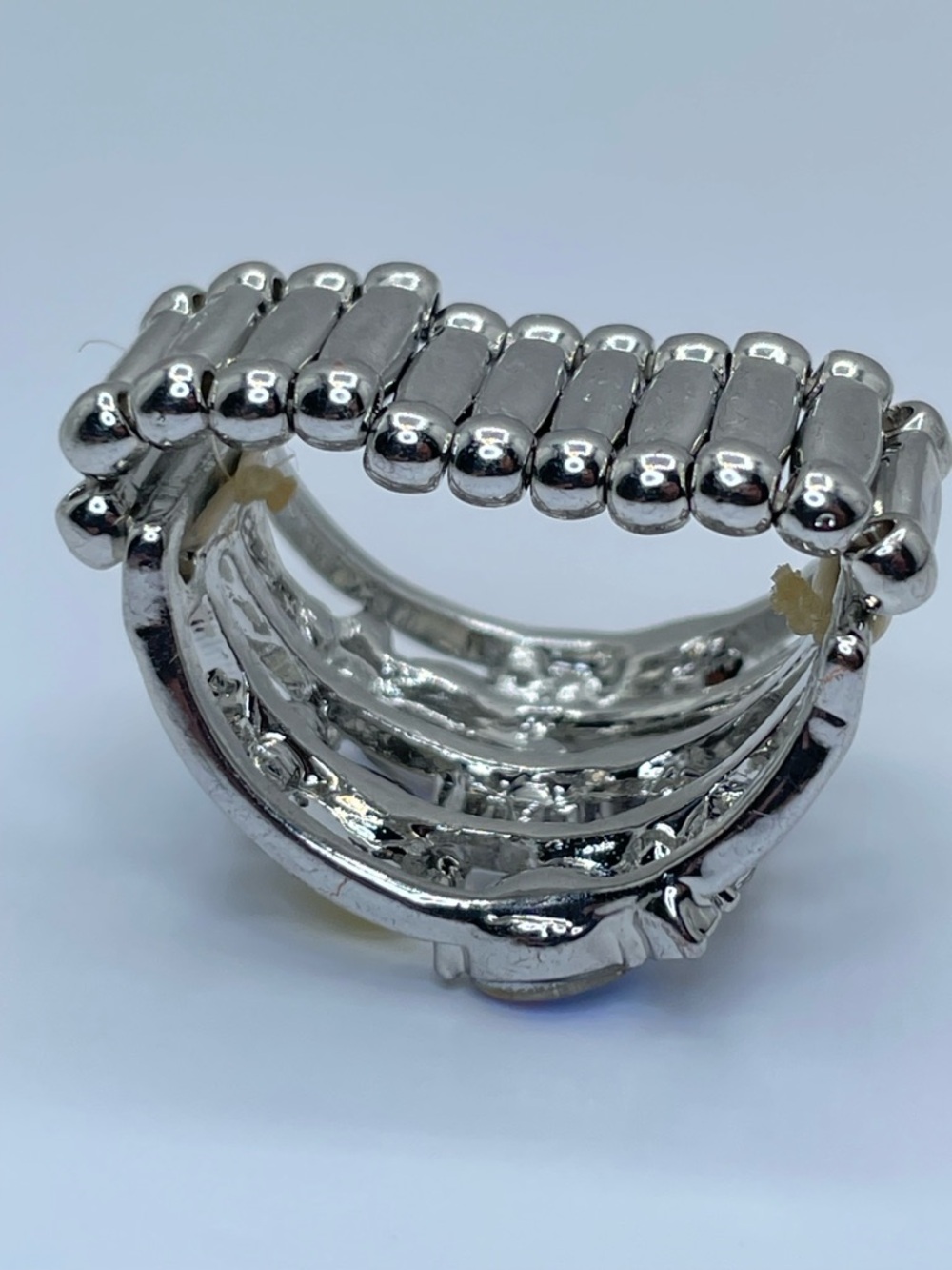 Silver Tone AB Crystal Stretch Ring Multicolor Rhinestone Statement - Picture 6 of 7